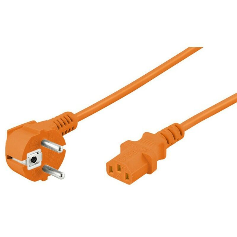 Schuko strømkabel vinklet til C13 2m orange
