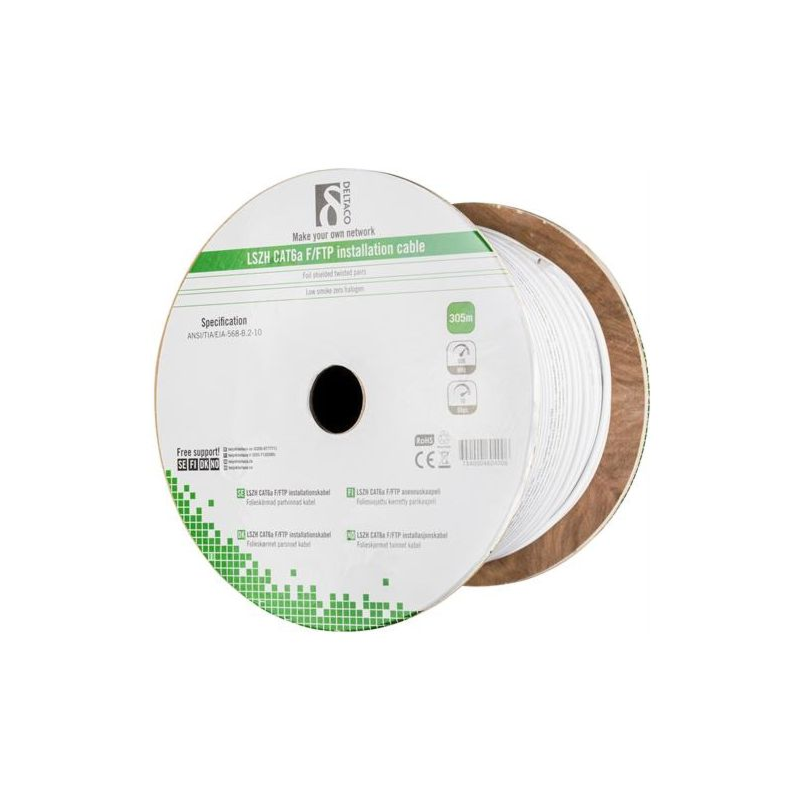 Alfaco Cat6a F/FTP 305m installationskabel 500mHz på rullestiv 100% kobber LSZH (Eca)