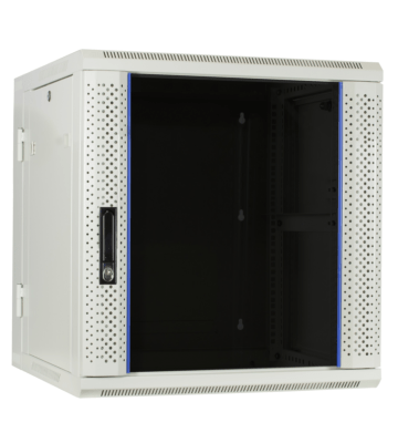 12U hvidt vægskab (vipbart) med glaslåge 600x600x635mm (BxDxH)