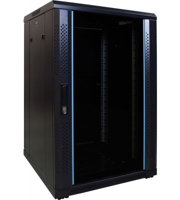18U serverskab med glaslåge 600x600x1000mm (BxDxH)
