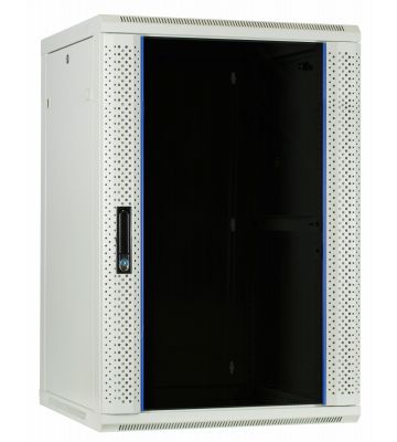 18U hvidt vægskab med glaslåge 600x600x900mm (BxDxH)