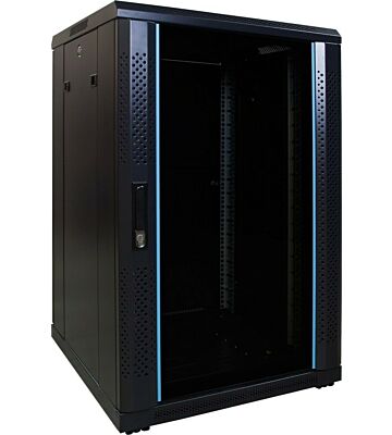 18U serverskab med glaslåge 600x600x1000mm (BxDxH)