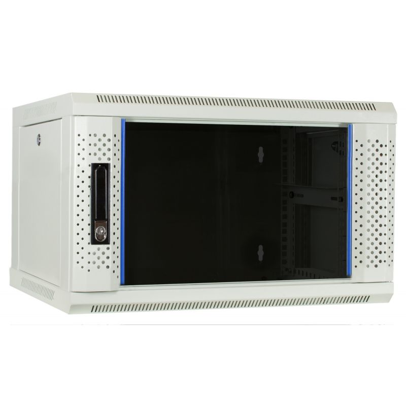 6U hvidt vægskab med glaslåge 600x450x368mm (BxDxH)
