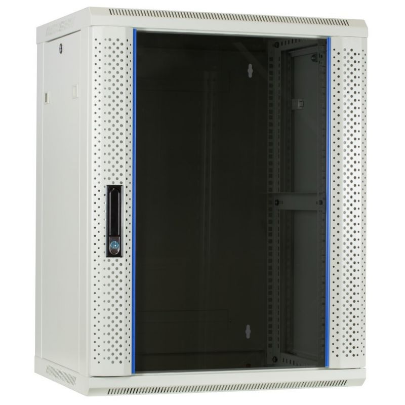 15U hvidt vægskab med glaslåge 600x450x770mm (BxDxH)