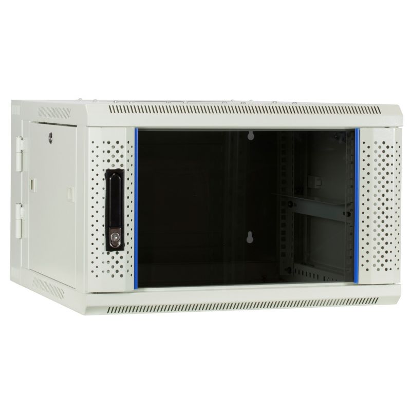 6U hvidt vægskab (vipbart) med glaslåge 600x600x368mm (BxDxH)