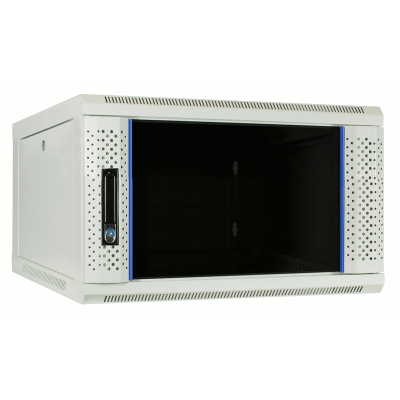 6U hvidt vægskab med glaslåge 600x600x368mm (BxDxH)