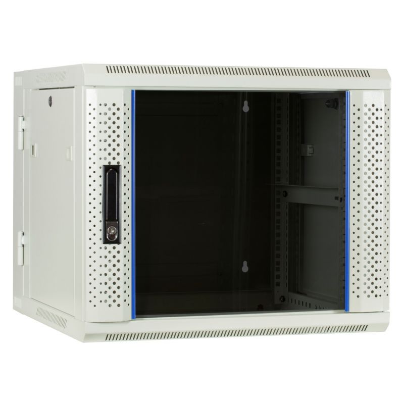 9U hvidt vægskab (vipbart) med glaslåge 600x600x500mm (BxDxH)