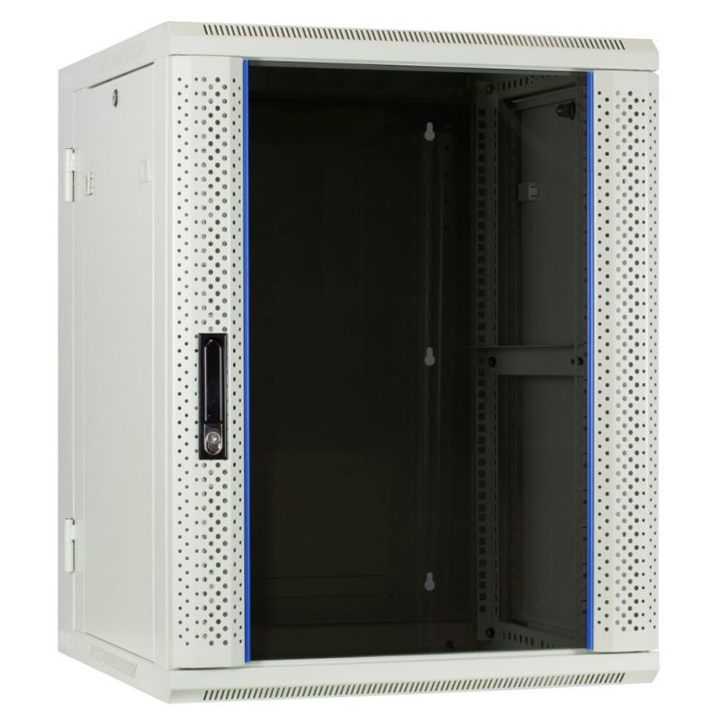 15U hvidt vægskab (vipbart) med glaslåge 600x600x770mm (BxDxH)