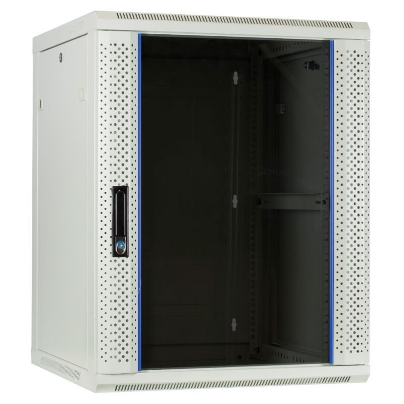15U hvidt vægskab med glaslåge 600x600x770mm (BxDxH)