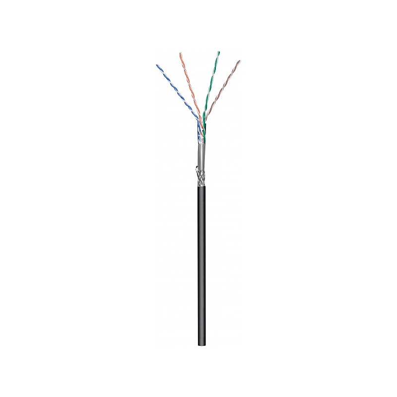 CAT6 S/FTP 50m udendørs kabel på rulle, stiv sort CCA